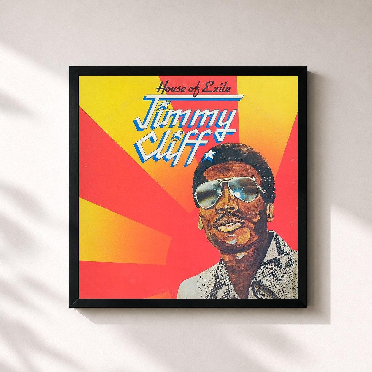 #noir Tableau carré de l'album House of Exile de Jimmy Cliff, cadre noir 32x32 cm