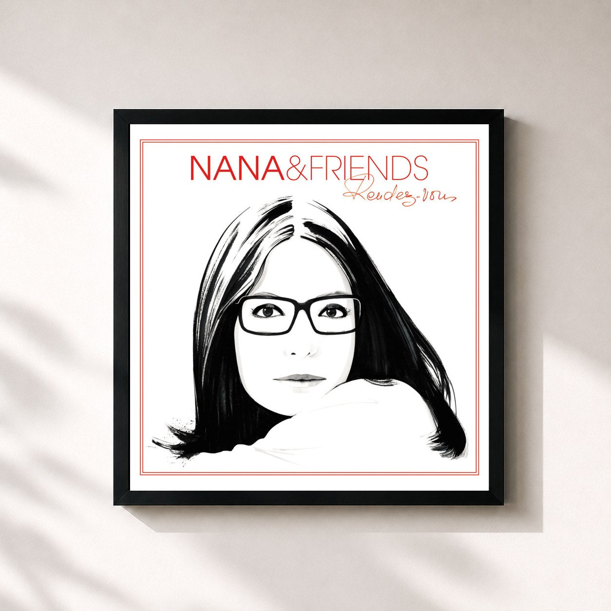 #noir Tableau carré de l'album Rendez-Vous de Nana Mouskouri, cadre noir 32x32 cm