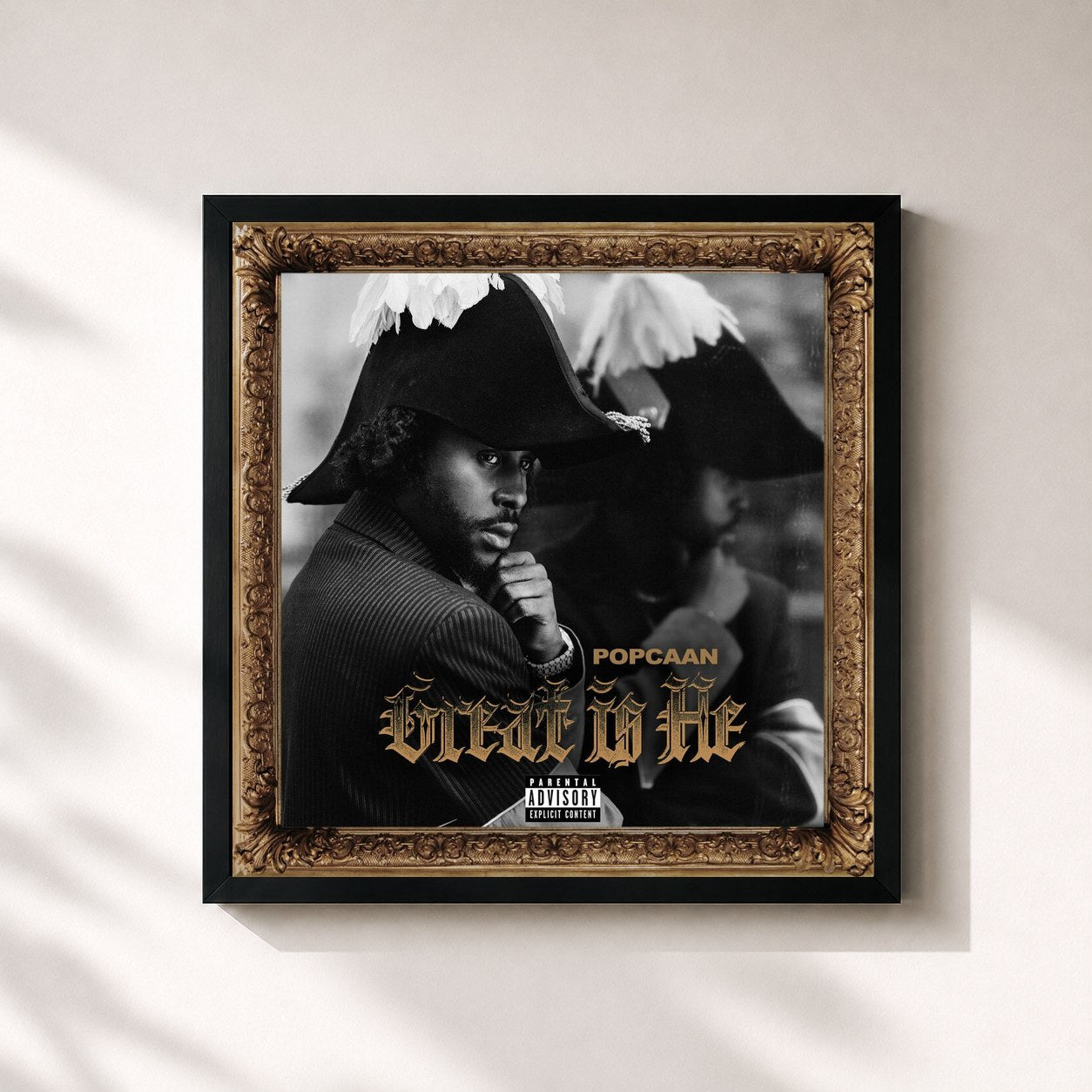 #noir Tableau carré de l'album Great Is He de Popcaan, cadre noir 32x32 cm