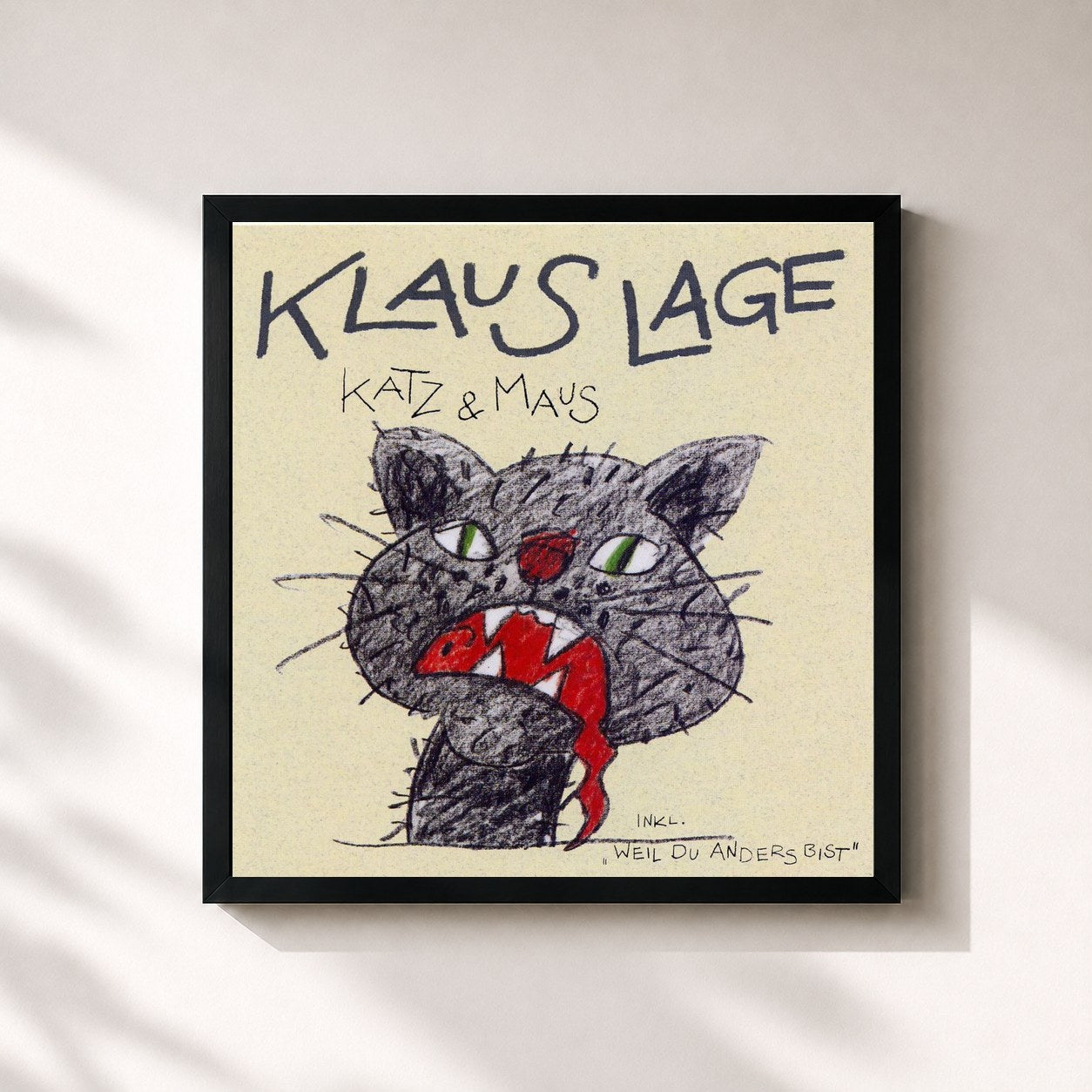 #noir Tableau carré de l'album Katz & Maus de Klaus Lage, cadre noir 32x32 cm