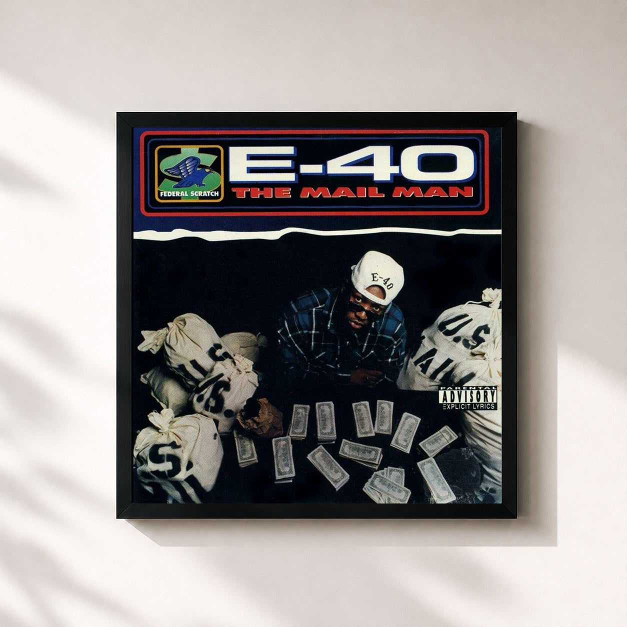 #noir Tableau carré de l'album The Mail Man (Original Master Peace) de E-40, cadre noir 32x32 cm