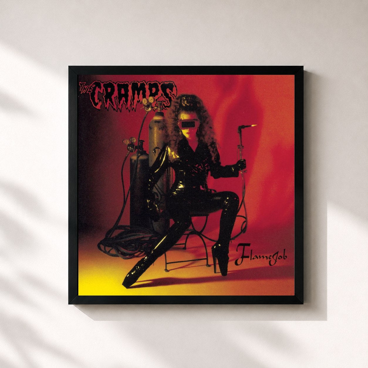 #noir Tableau carré de l'album Flame Job de The Cramps, cadre noir 32x32 cm