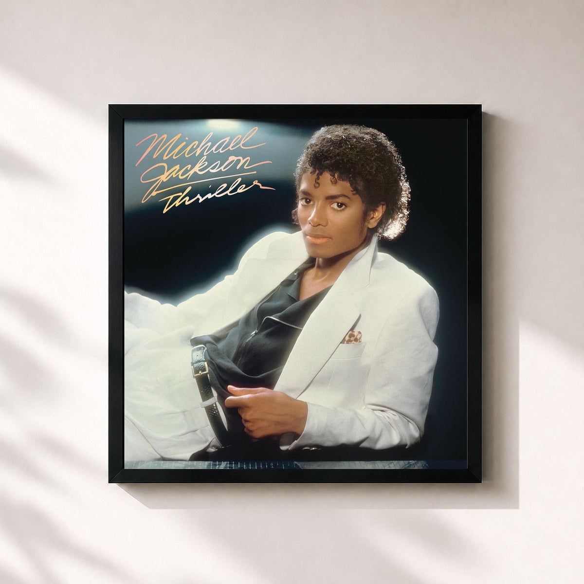 #noir Tableau carré de l'album Thriller de Michael Jackson, cadre noir 32x32 cm