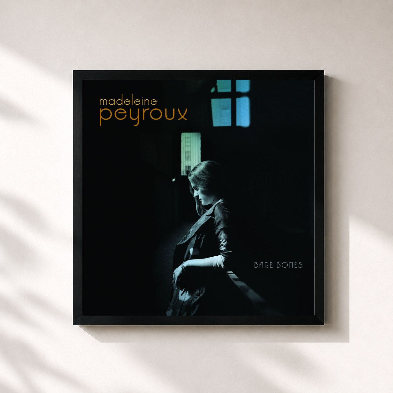 #noir Tableau carré de l'album Bare Bones de Madeleine Peyroux, cadre noir 32x32 cm