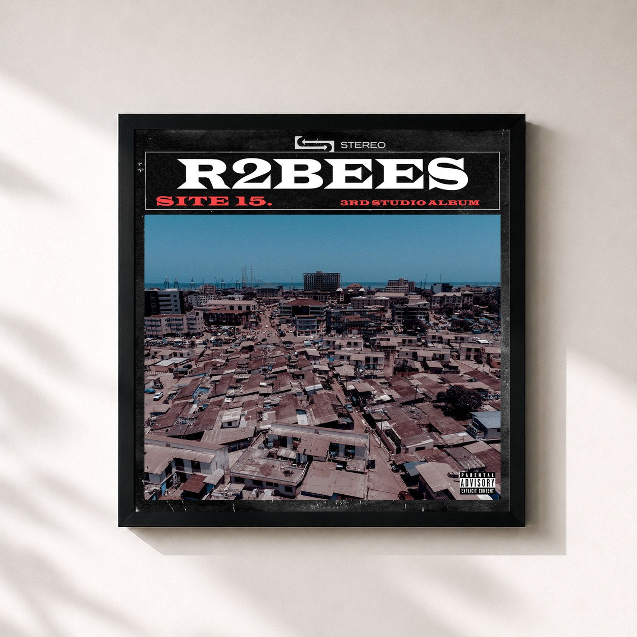 #noir Tableau carré de l'album Site 15 de R2bees, cadre noir 32x32 cm
