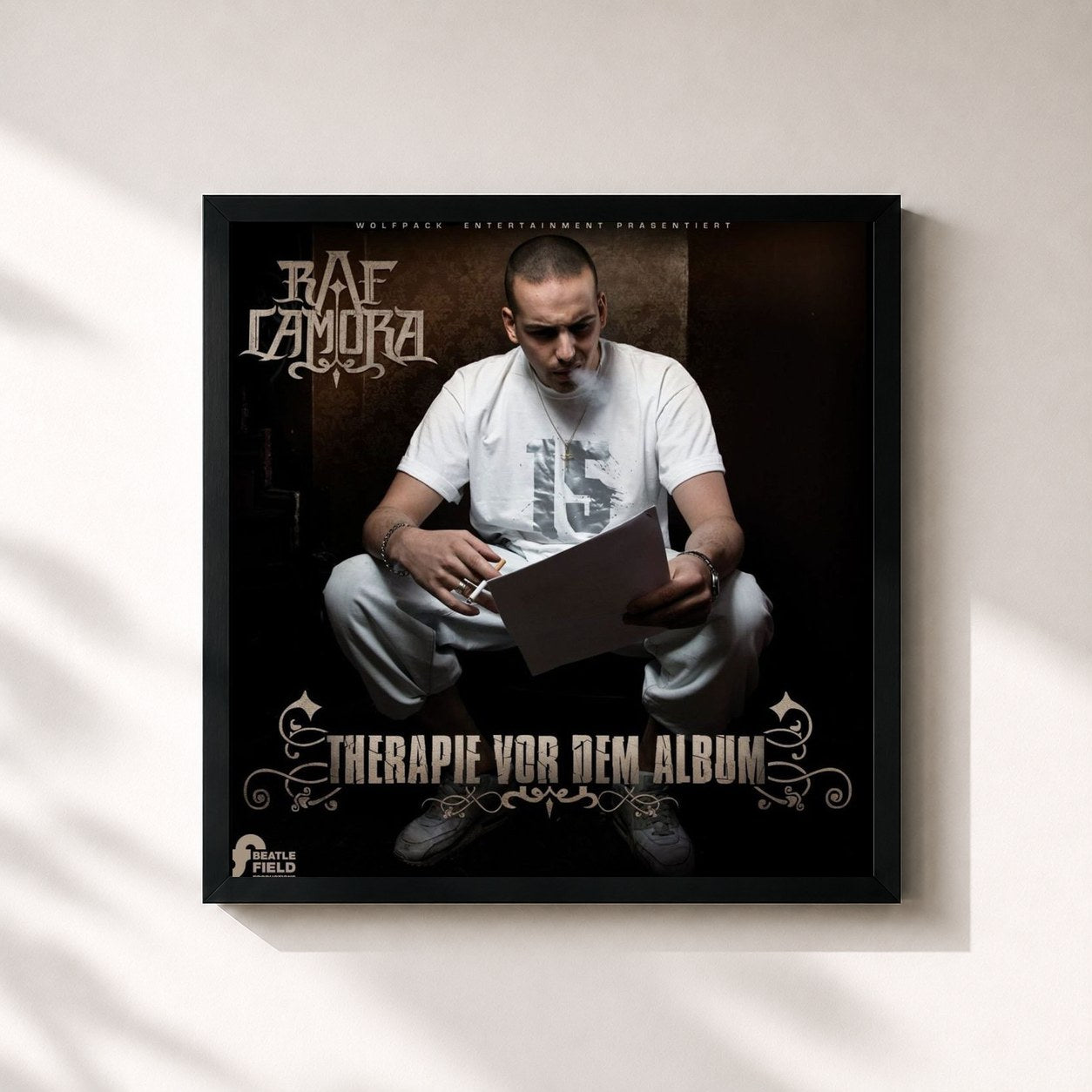 #noir Tableau carré de l'album Therapie vor dem Album de RAF Camora, cadre noir 32x32 cm