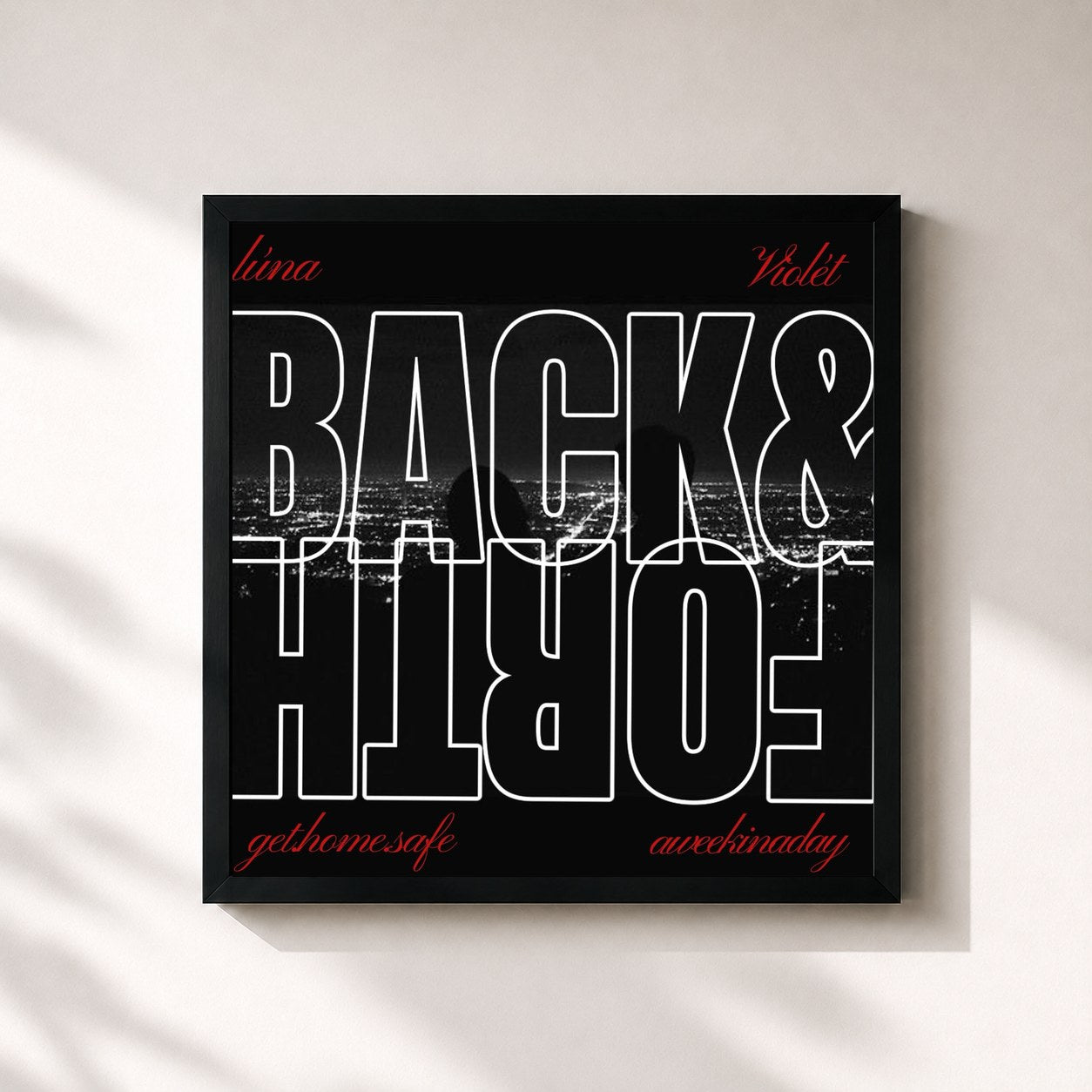 #noir Tableau carré de l'album BACK&FORTH de KazOnDaBeat, cadre noir 32x32 cm
