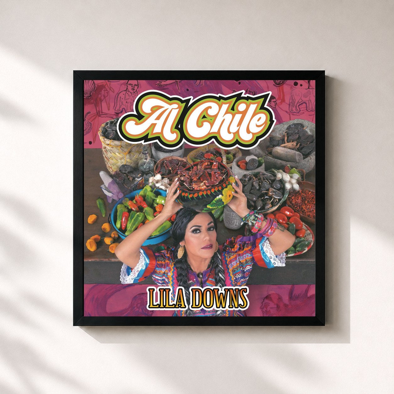 #noir Tableau carré de l'album Al Chile de Lila Downs, cadre noir 32x32 cm