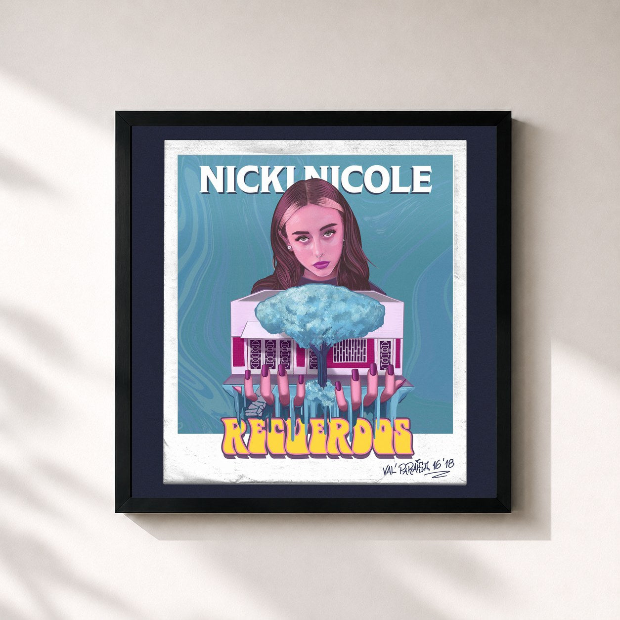 #noir Tableau carré de l'album Recuerdos de Nicki Nicole, cadre noir 32x32 cm