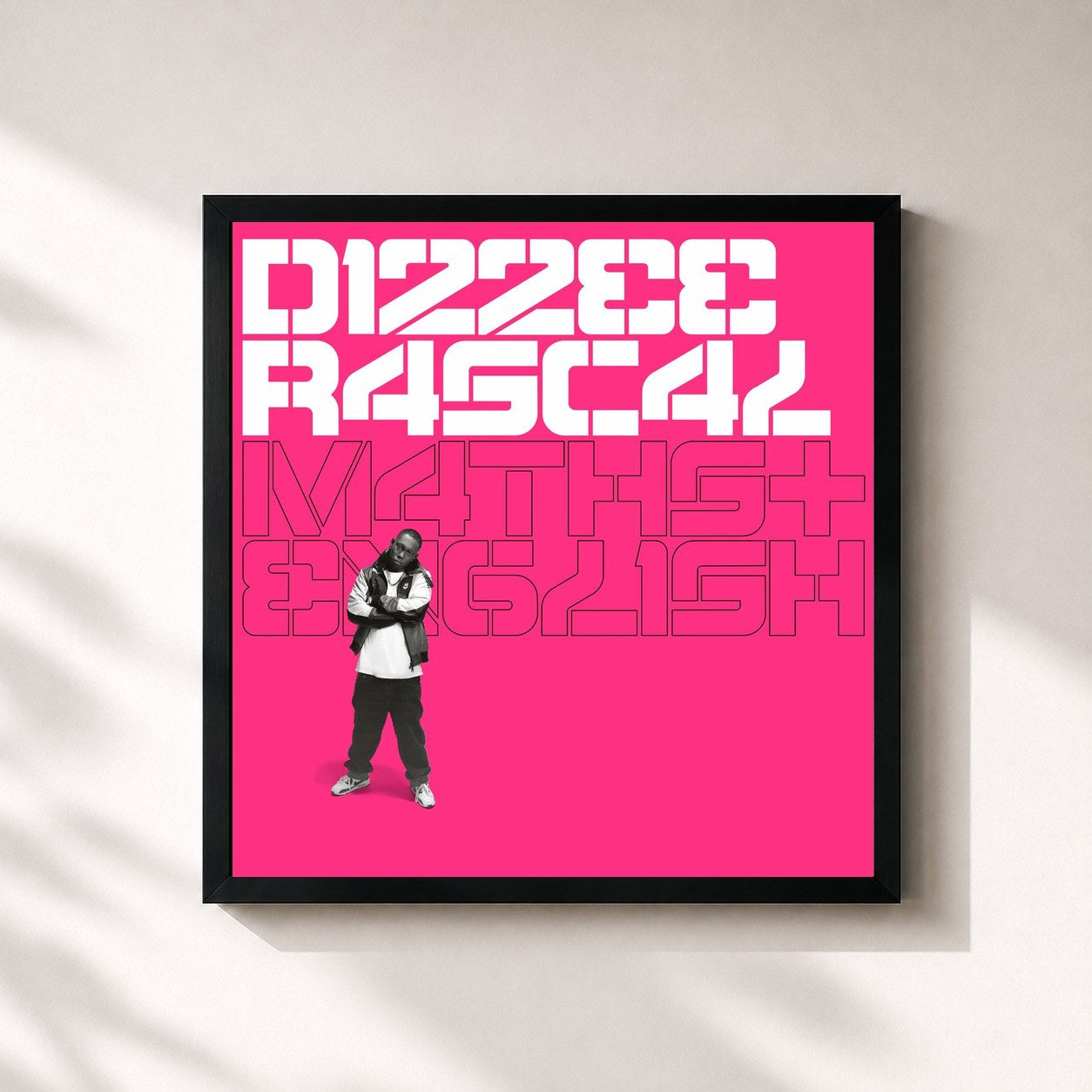 #noir Tableau carré de l'album Maths + English de Dizzee Rascal, cadre noir 32x32 cm