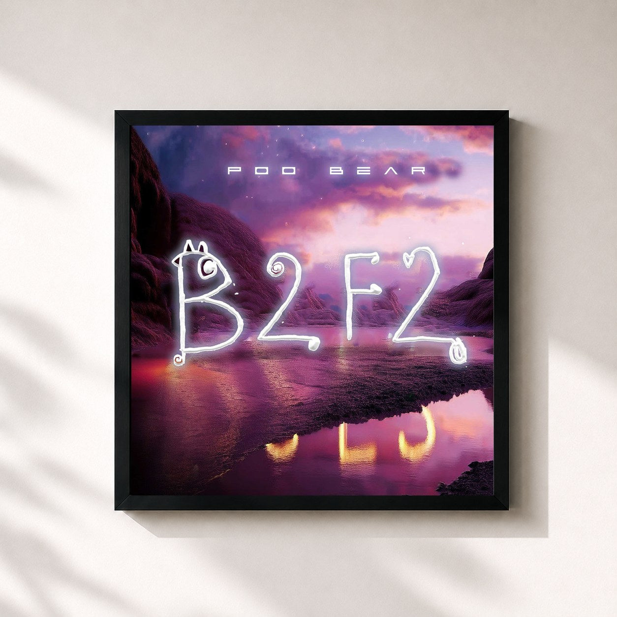 #noir Tableau carré de l'album B2F2 de Poo Bear, cadre noir 32x32 cm