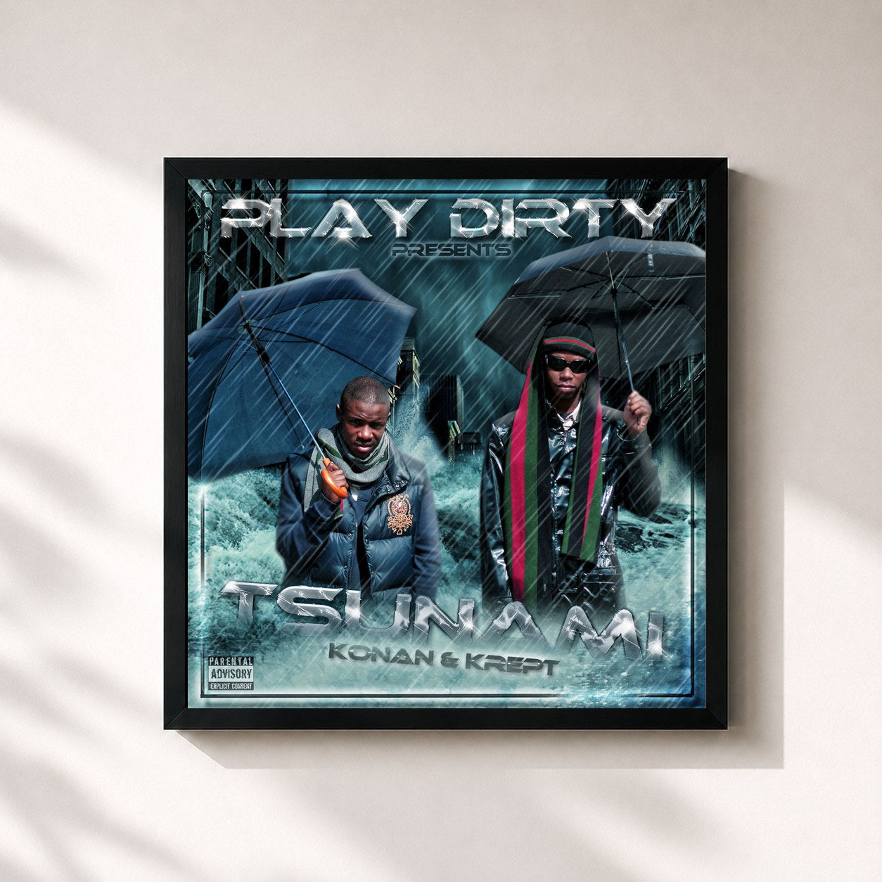 #noir Tableau carré de l'album Tsunami de Krept & Konan, cadre noir 32x32 cm