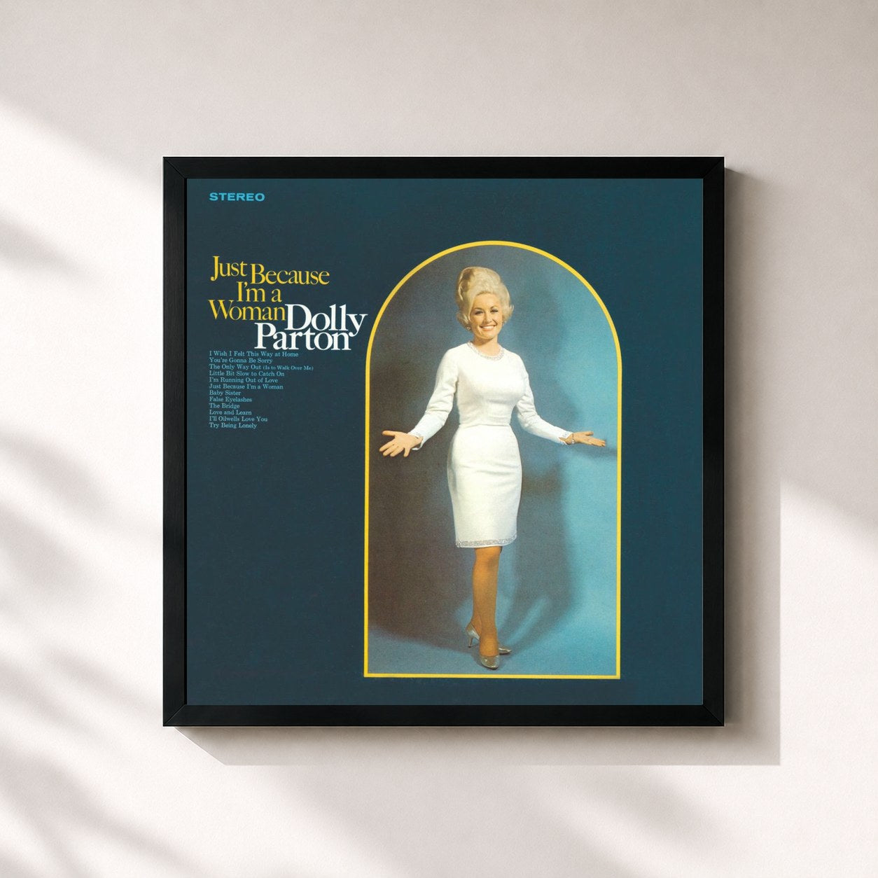 #noir Tableau carré de l'album Just Because I'm A Woman de Dolly Parton, cadre noir 32x32 cm