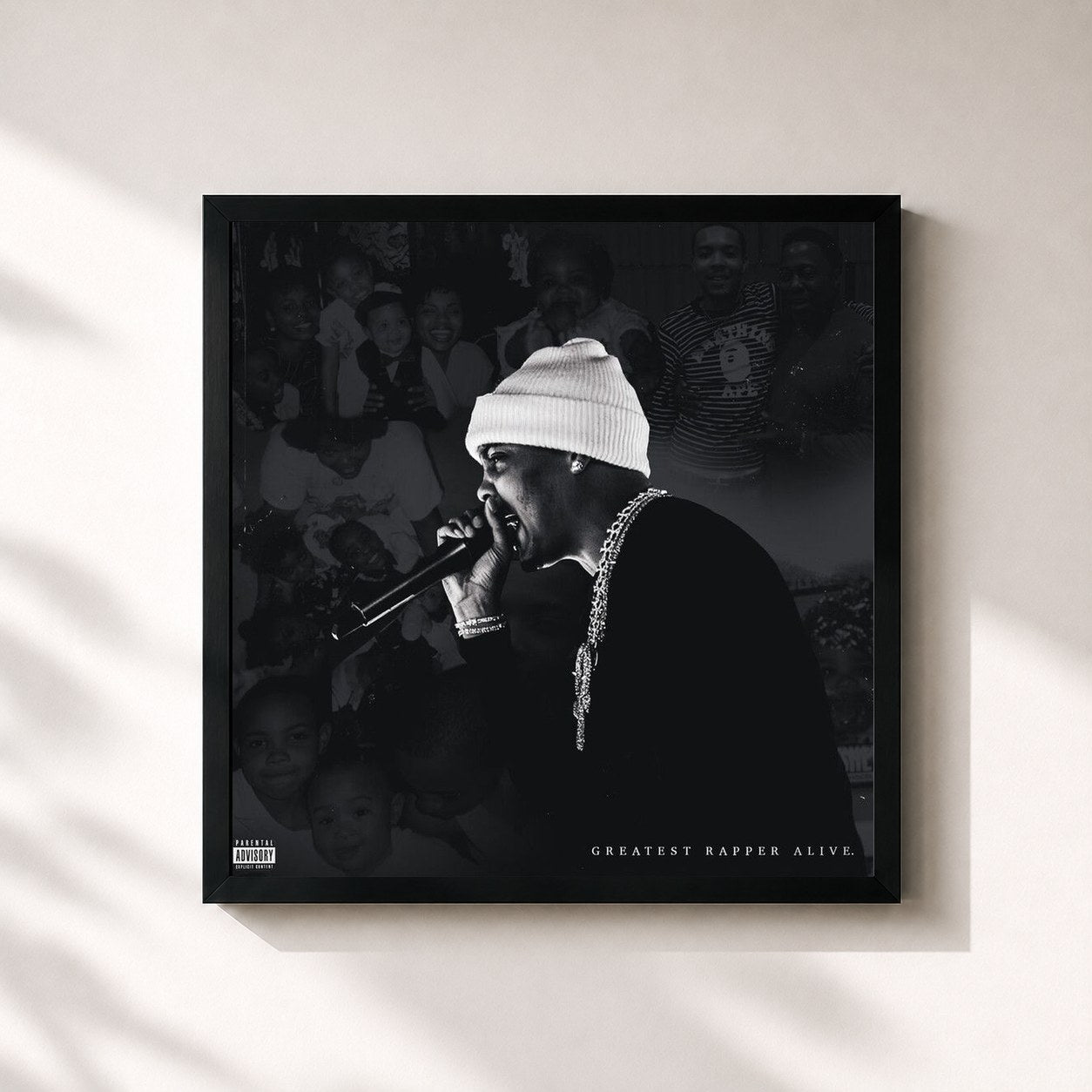 #noir Tableau carré de l'album Greatest Rapper Alive de G Herbo, cadre noir 32x32 cm
