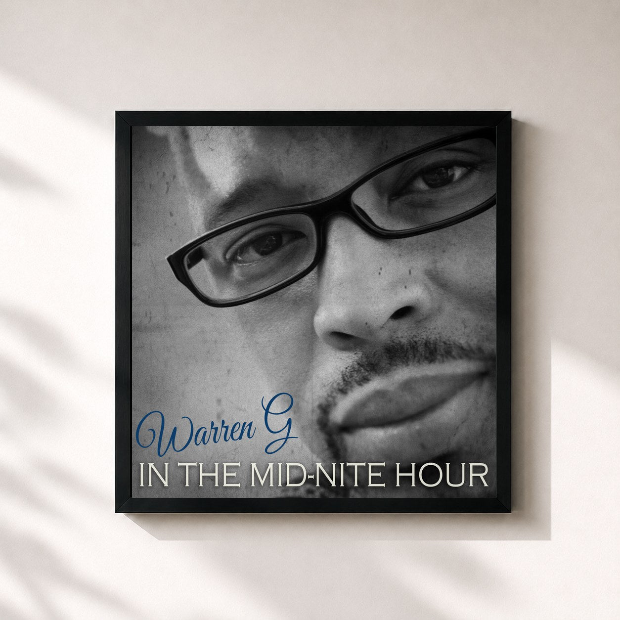 #noir Tableau carré de l'album In the Midnite Hour de Warren G, cadre noir 32x32 cm