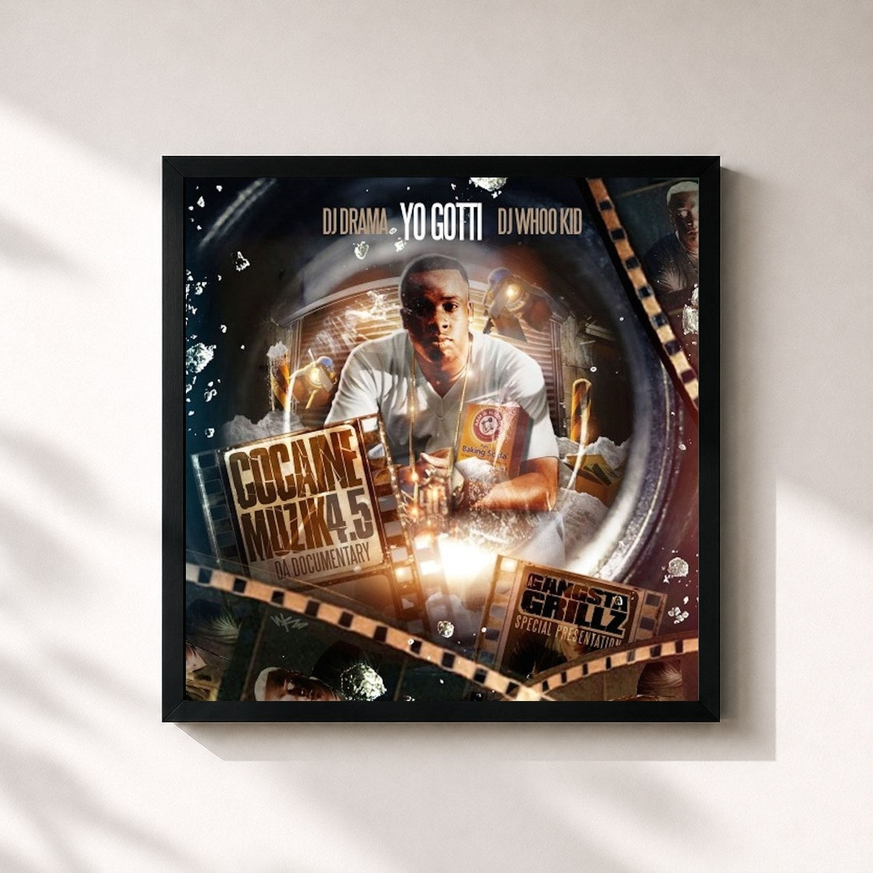 #noir Tableau carré de l'album Cocaine Muzik 4.5 (Da Documentary) de Yo Gotti, cadre noir 32x32 cm