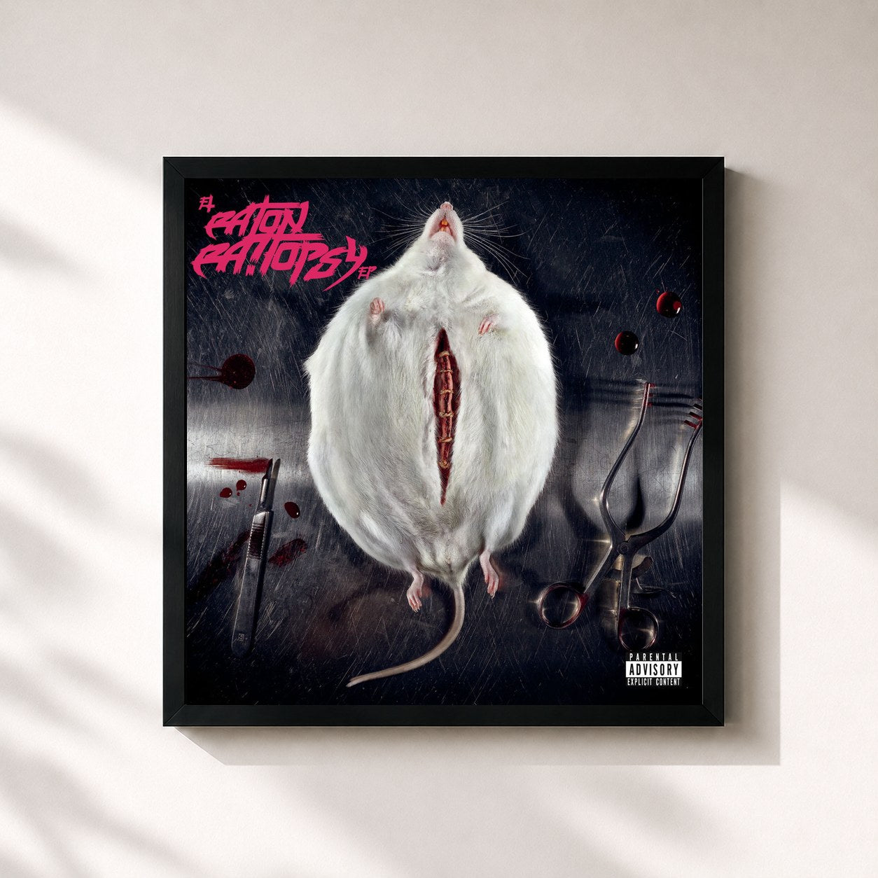 #noir Tableau carré de l'album Rattopsy de Hell Raton, cadre noir 32x32 cm