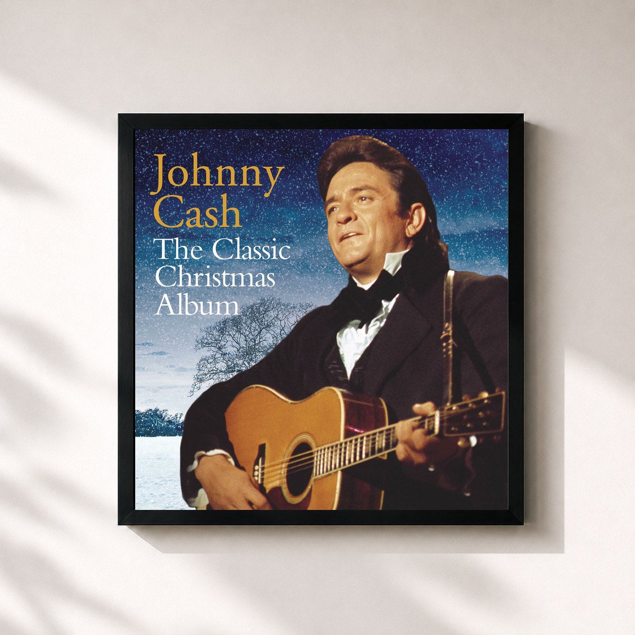 #noir Tableau carré de l'album The Classic Christmas Album de Johnny Cash, cadre noir 32x32 cm