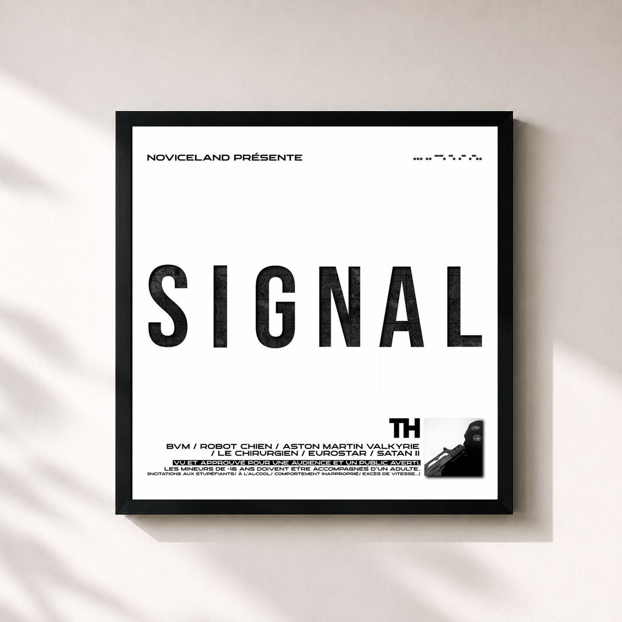 #noir Tableau carré de l'album SIGNAL de TH, cadre noir 32x32 cm