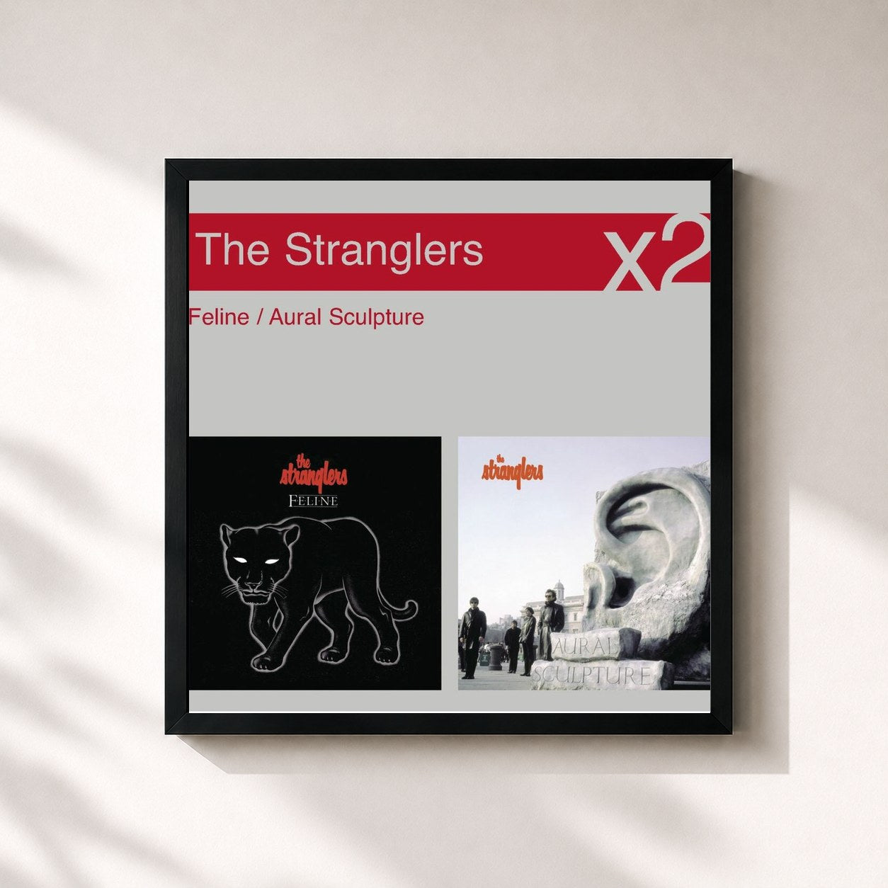 #noir Tableau carré de l'album Feline / Aural Sculpture de The Stranglers, cadre noir 32x32 cm