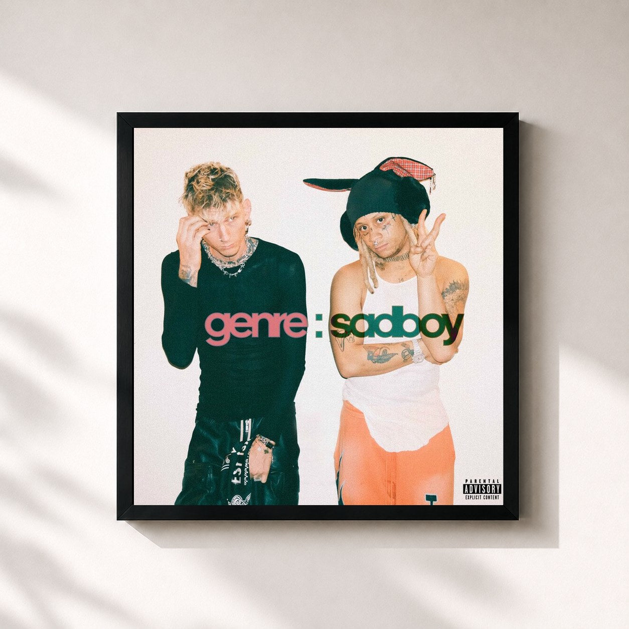 #noir Tableau carré de l'album genre : sadboy de mgk, cadre noir 32x32 cm