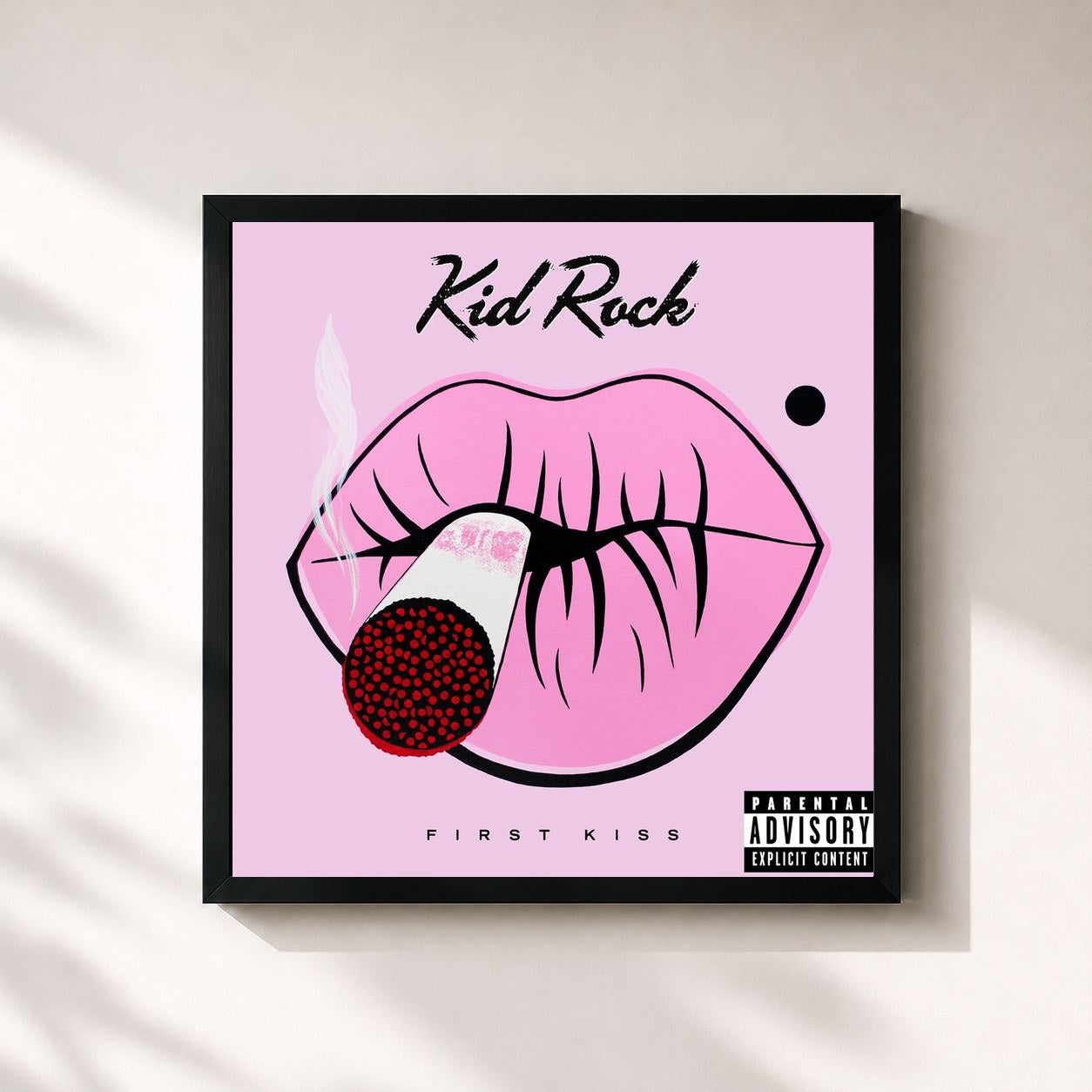 #noir Tableau carré de l'album First Kiss de Kid Rock, cadre noir 32x32 cm