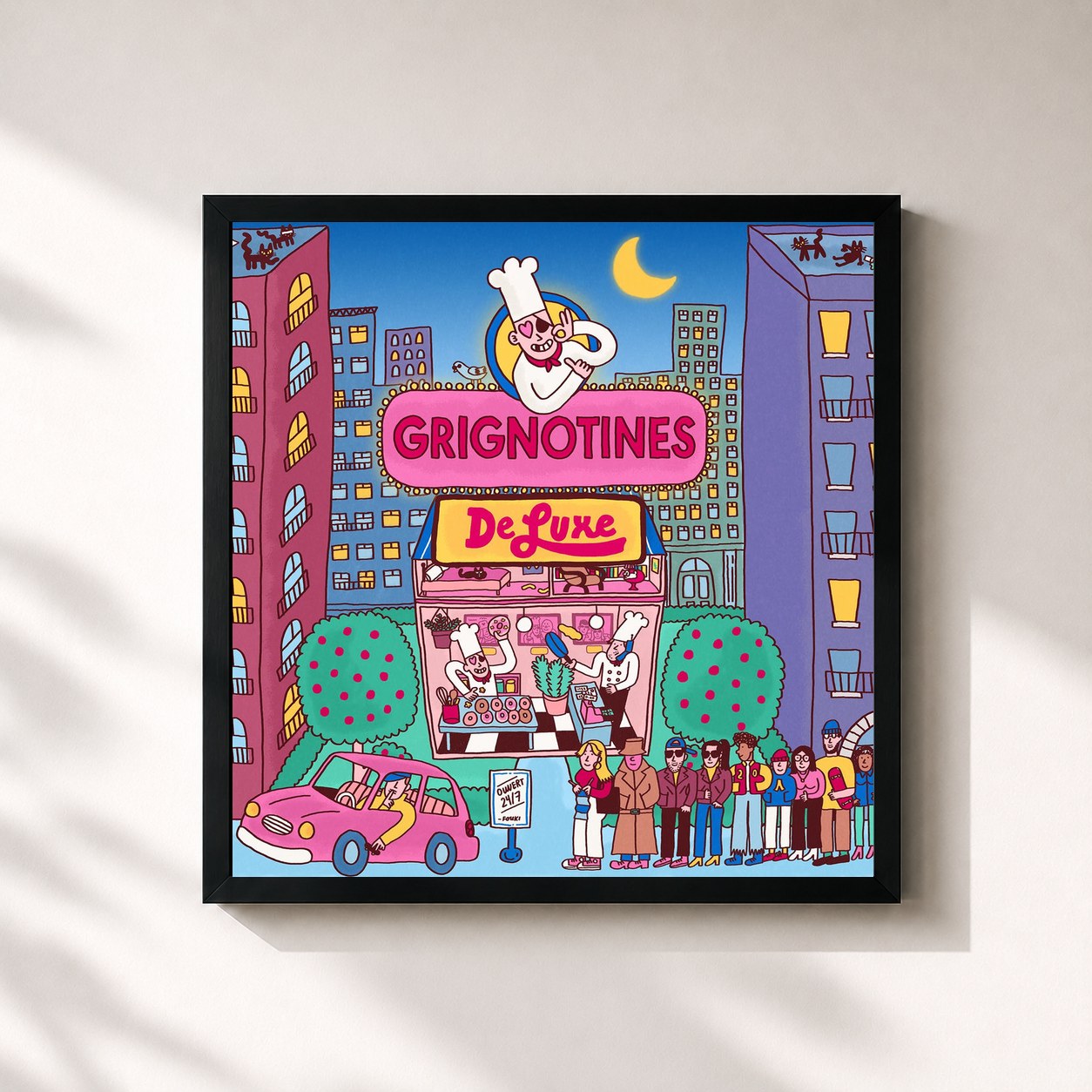 #noir Tableau carré de l'album Grignotines de Luxe de FouKi, cadre noir 32x32 cm