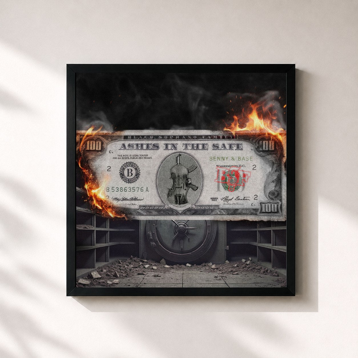 #noir Tableau carré de l'album Ashes In The Safe de Benny The Butcher, cadre noir 32x32 cm
