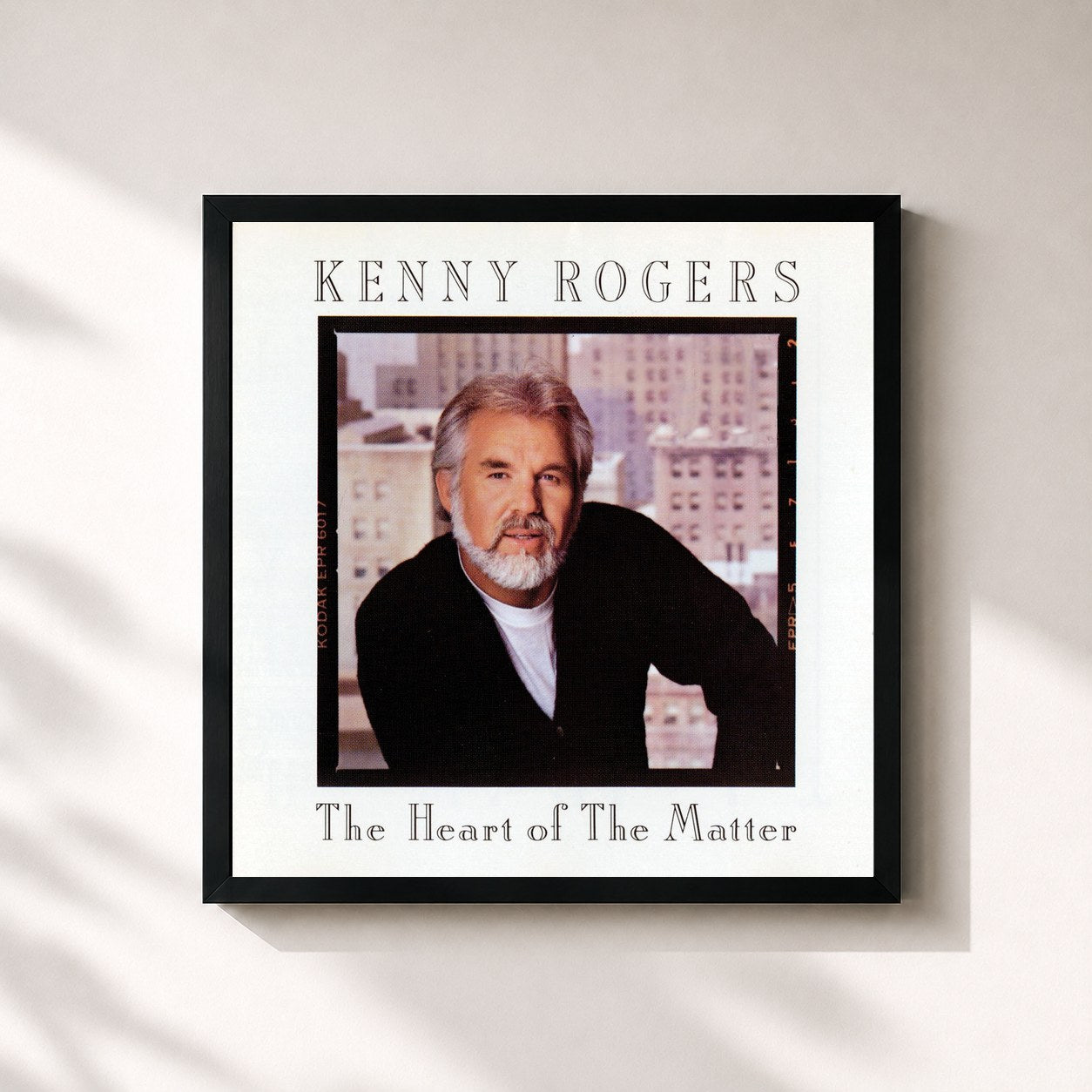 #noir Tableau carré de l'album The Heart of the Matter de Kenny Rogers, cadre noir 32x32 cm