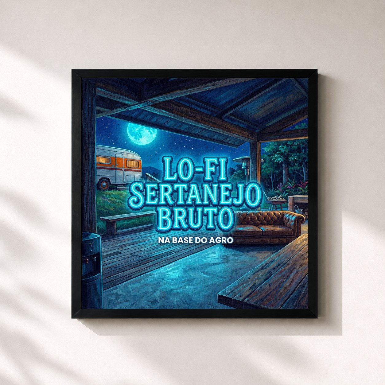 #noir Tableau carré de l'album Lo-Fi Sertanejo Bruto de US Agroboy, cadre noir 32x32 cm