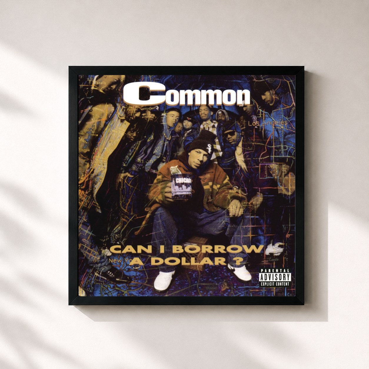 #noir Tableau carré de l'album Can I Borrow A Dollar? de Common, cadre noir 32x32 cm