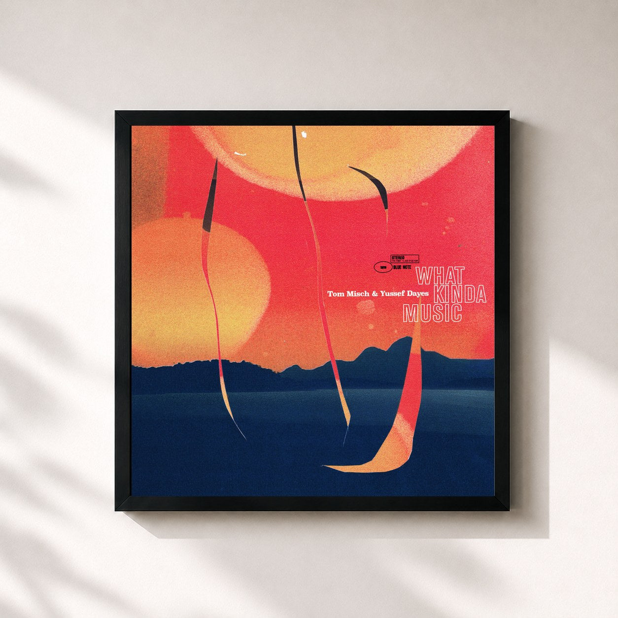 #noir Tableau carré de l'album What Kinda Music de Tom Misch, cadre noir 32x32 cm