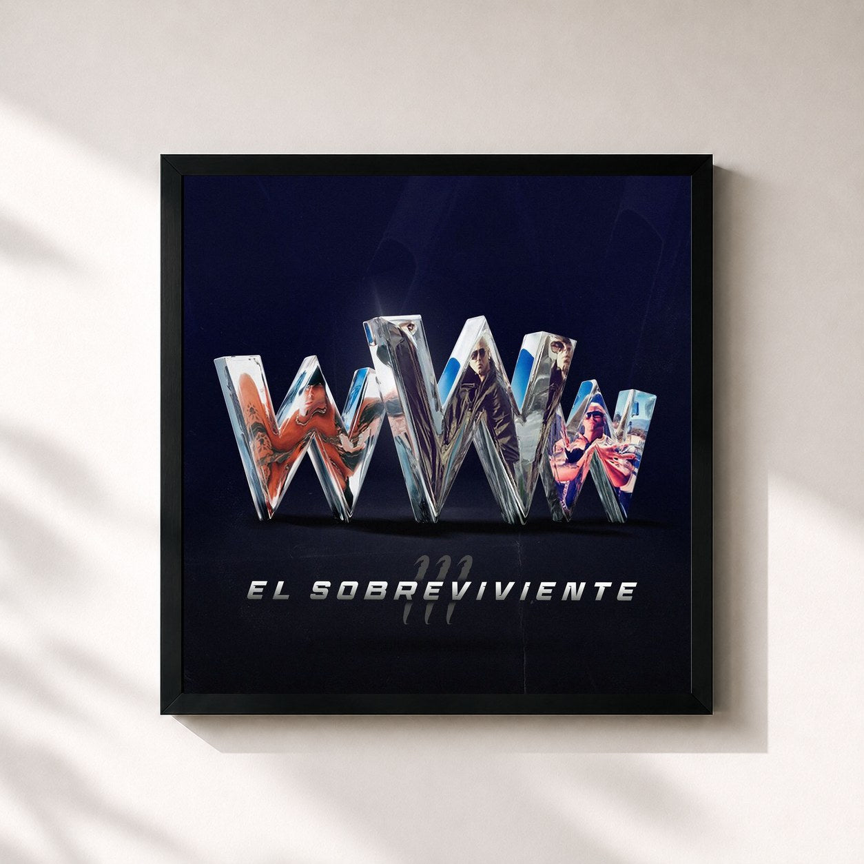 #noir Tableau carré de l'album EL SOBREVIVIENTE WWW de Wisin, cadre noir 32x32 cm