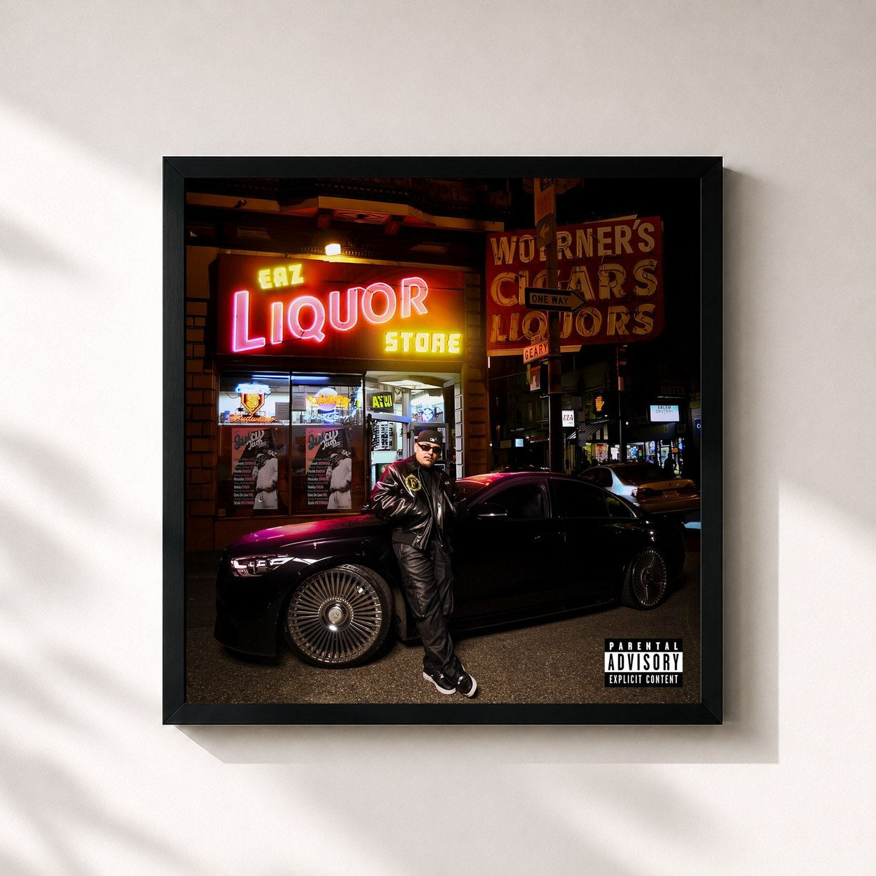 #noir Tableau carré de l'album Liquor Store de EAZ, cadre noir 32x32 cm