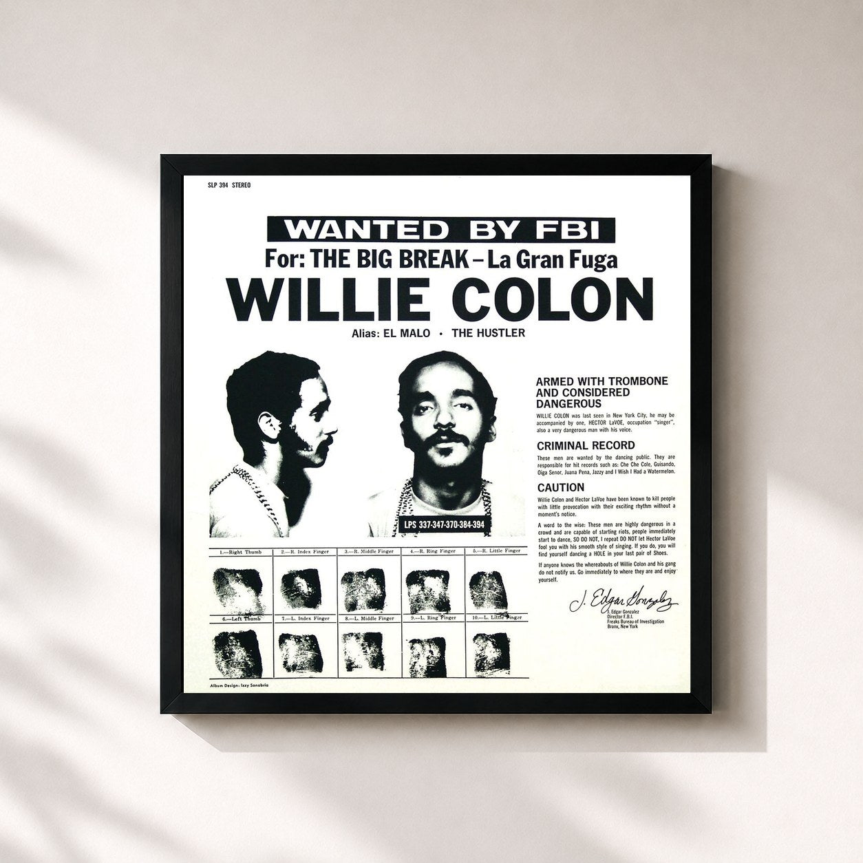 #noir Tableau carré de l'album La Gran Fuga (Remastered 2024) de Willie Colón, cadre noir 32x32 cm