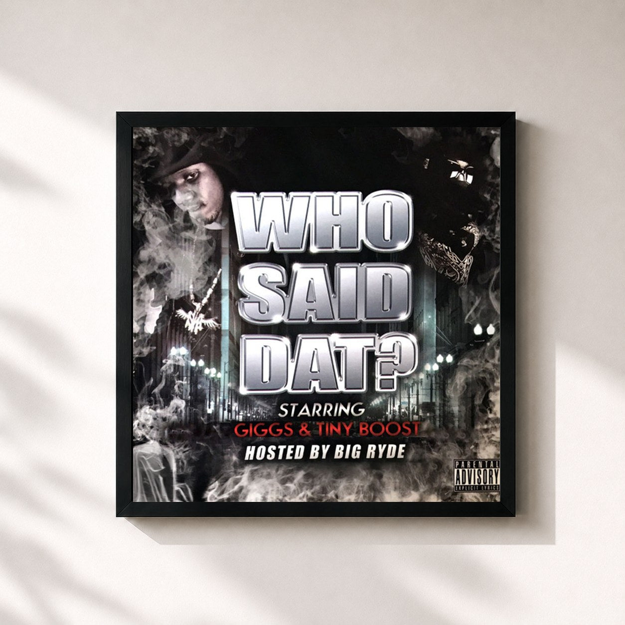 #noir Tableau carré de l'album Who Said Dat? de Giggs, cadre noir 32x32 cm