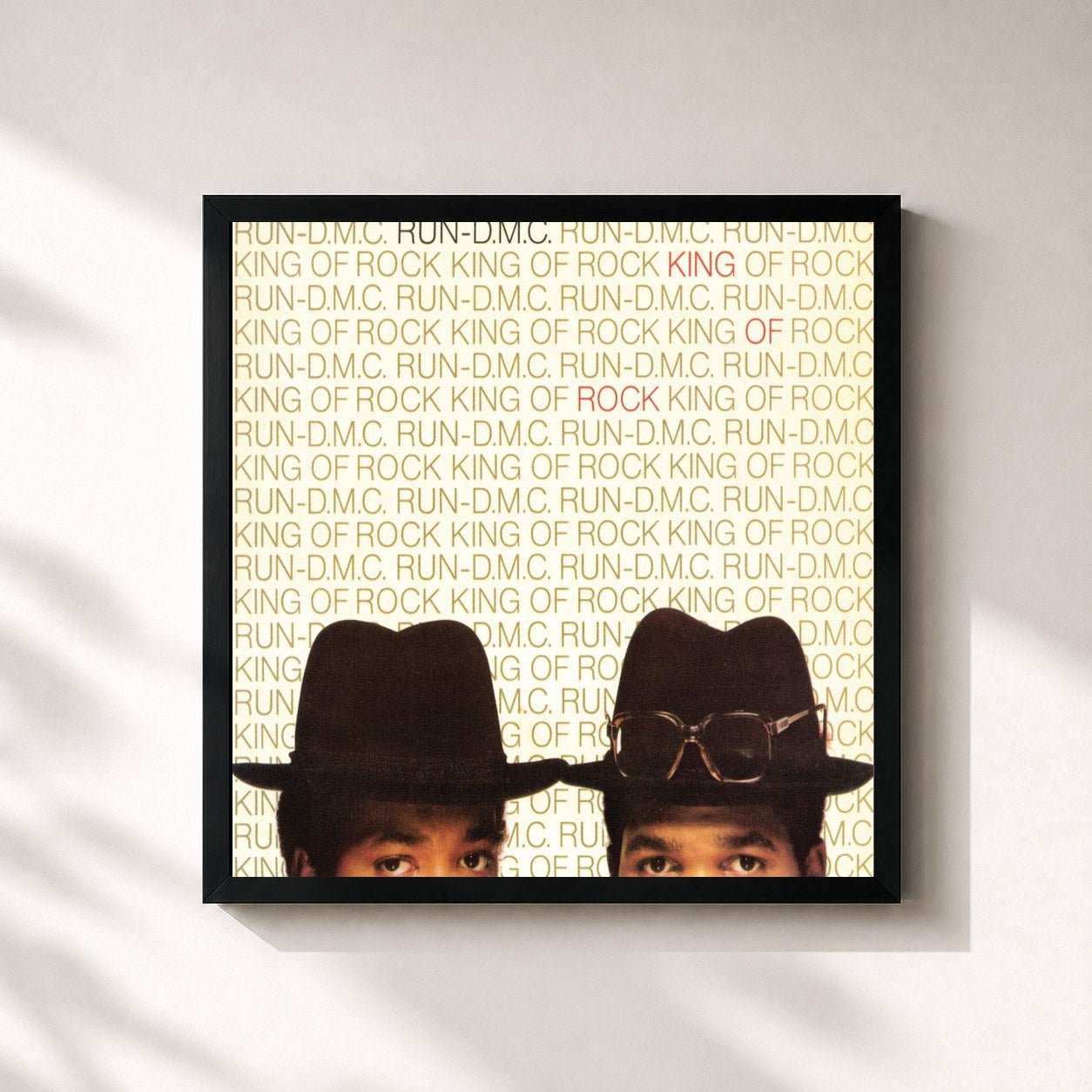 #noir Tableau carré de l'album King Of Rock de Run-DMC, cadre noir 32x32 cm