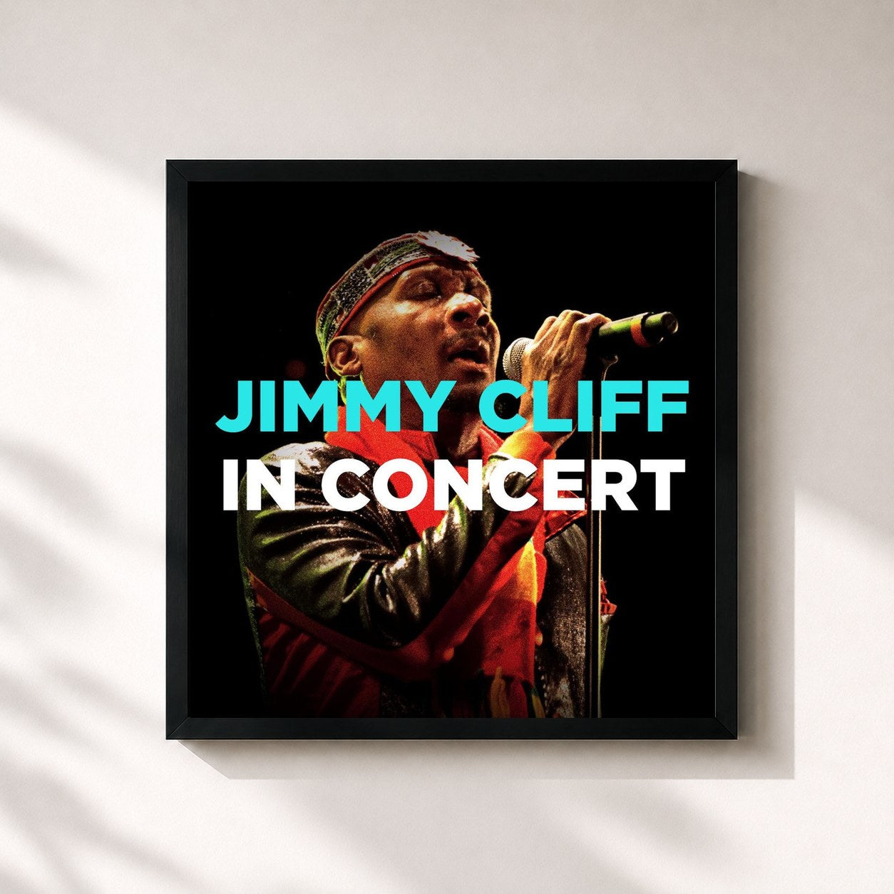 #noir Tableau carré de l'album In Concert de Jimmy Cliff, cadre noir 32x32 cm