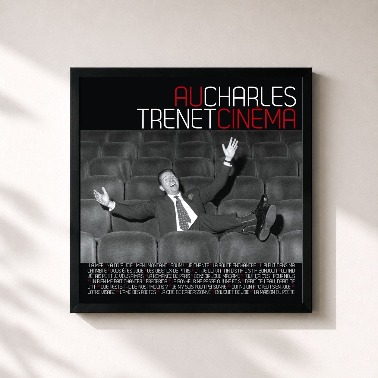 #noir Tableau carré de l'album Charles Trenet au Cinéma de Charles Trenet, cadre noir 32x32 cm