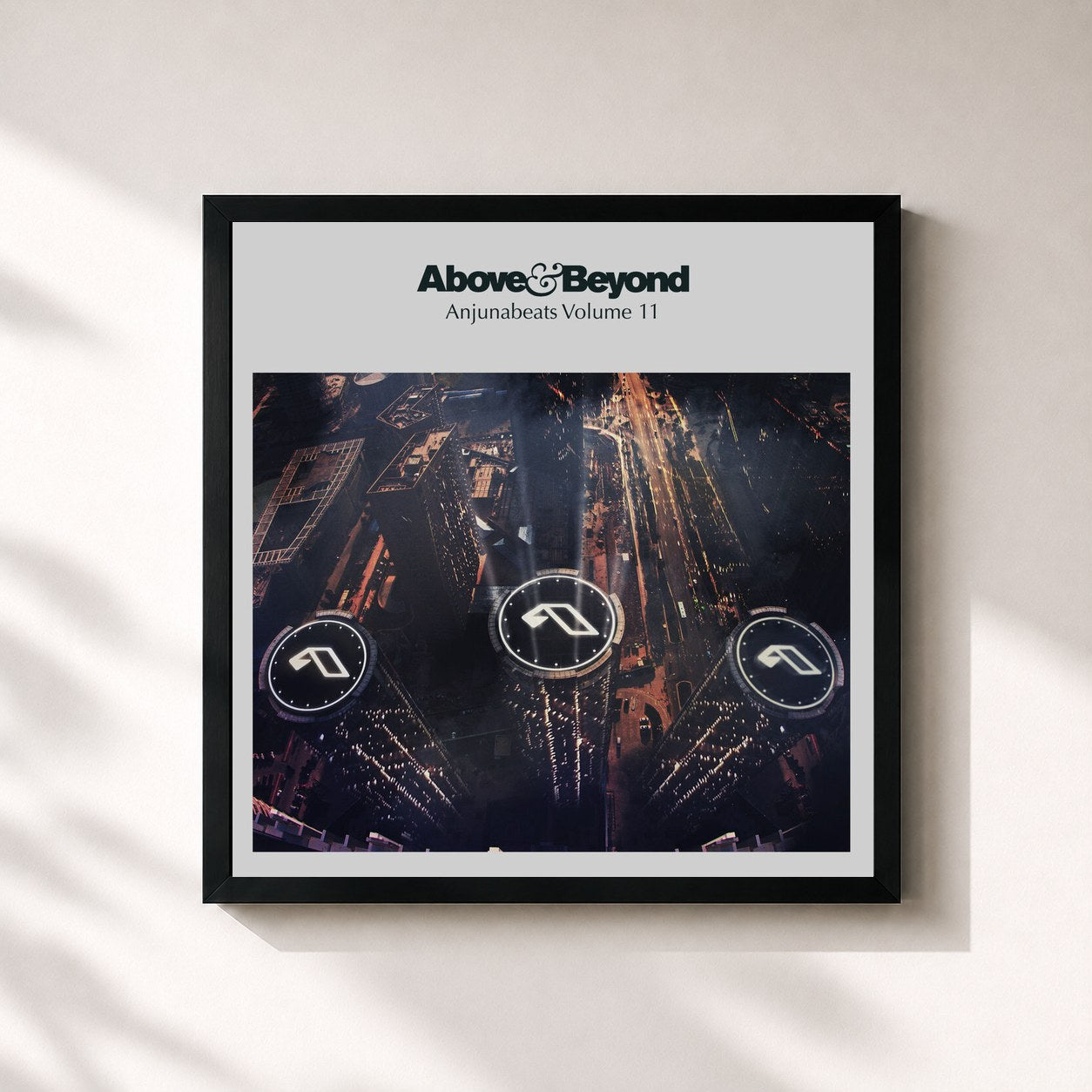 #noir Tableau carré de l'album Anjunabeats Volume 11 de Above & Beyond, cadre noir 32x32 cm