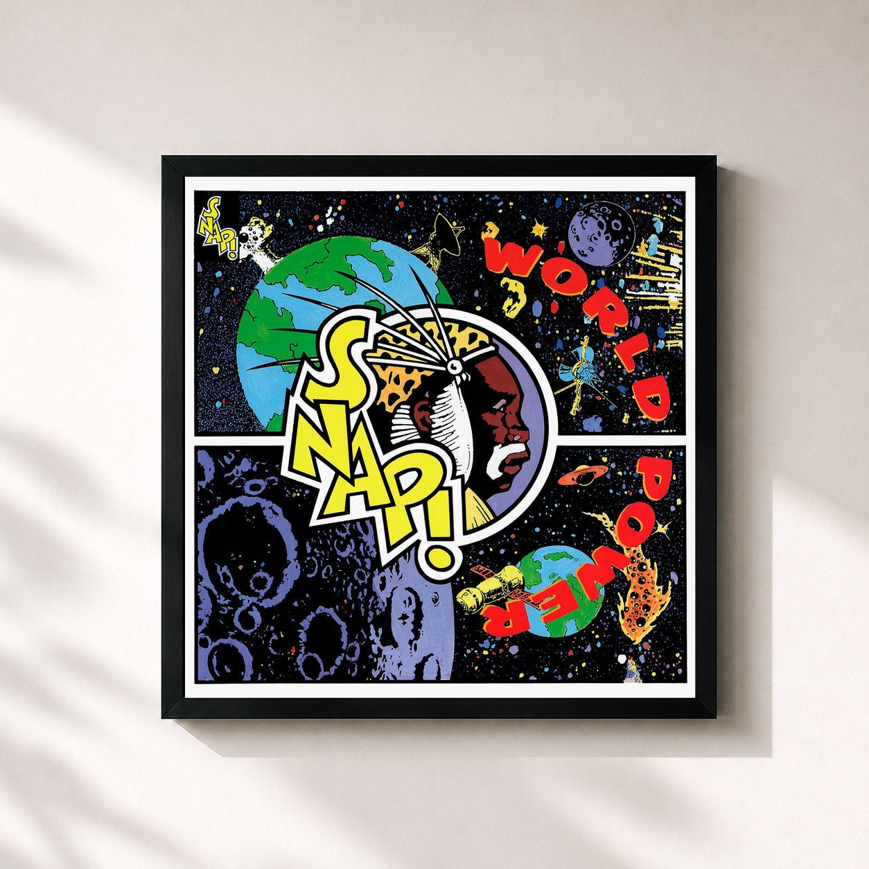 #noir Tableau carré de l'album World Power de Snap!, cadre noir 32x32 cm