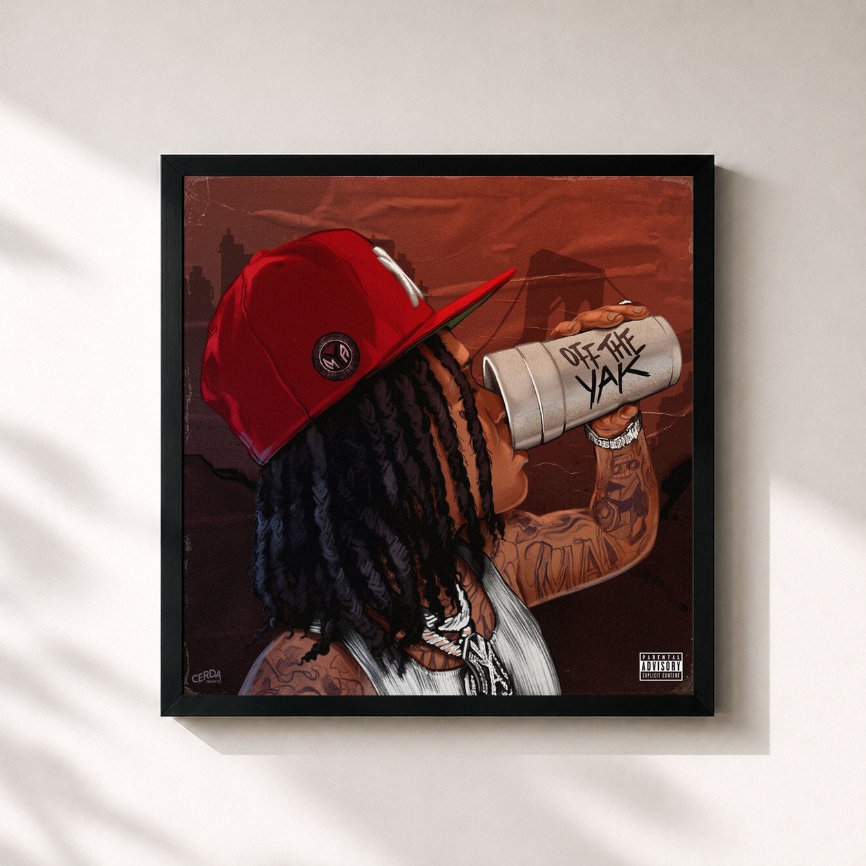 #noir Tableau carré de l'album Off the Yak de Young M.A, cadre noir 32x32 cm