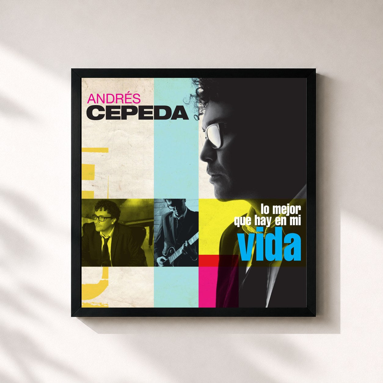 #noir Tableau carré de l'album Lo Mejor Que Hay en Mi Vida de Andrés Cepeda, cadre noir 32x32 cm