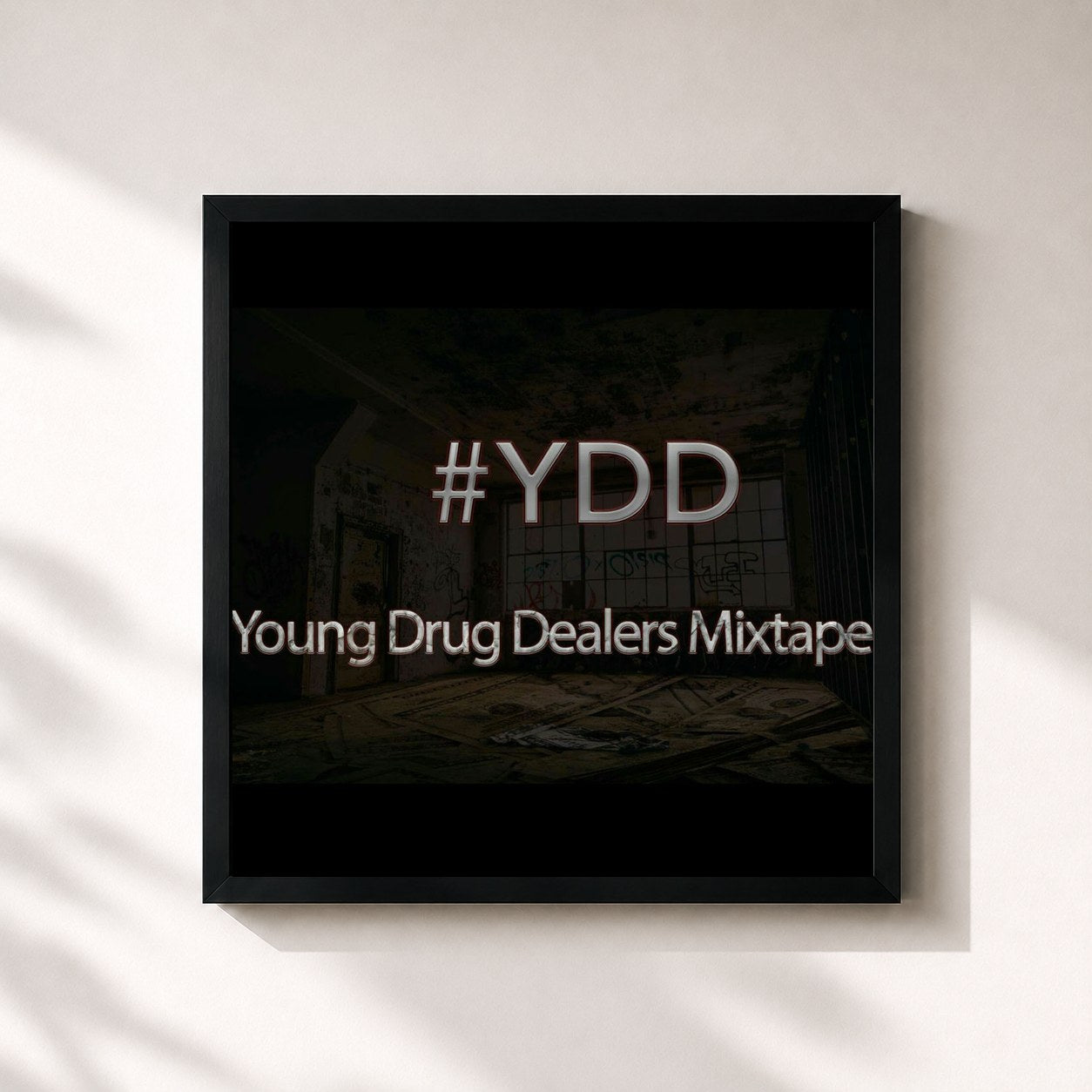 #noir Tableau carré de l'album Young Drug Dealers Mixtape de Tiitof, cadre noir 32x32 cm