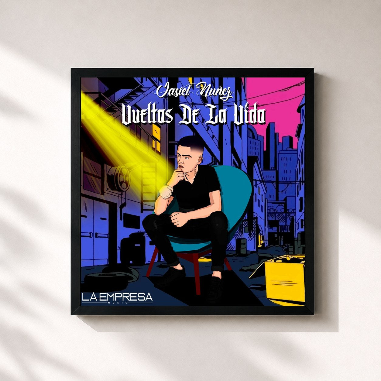 #noir Tableau carré de l'album Vueltas De La Vida de Jasiel Nuñez, cadre noir 32x32 cm