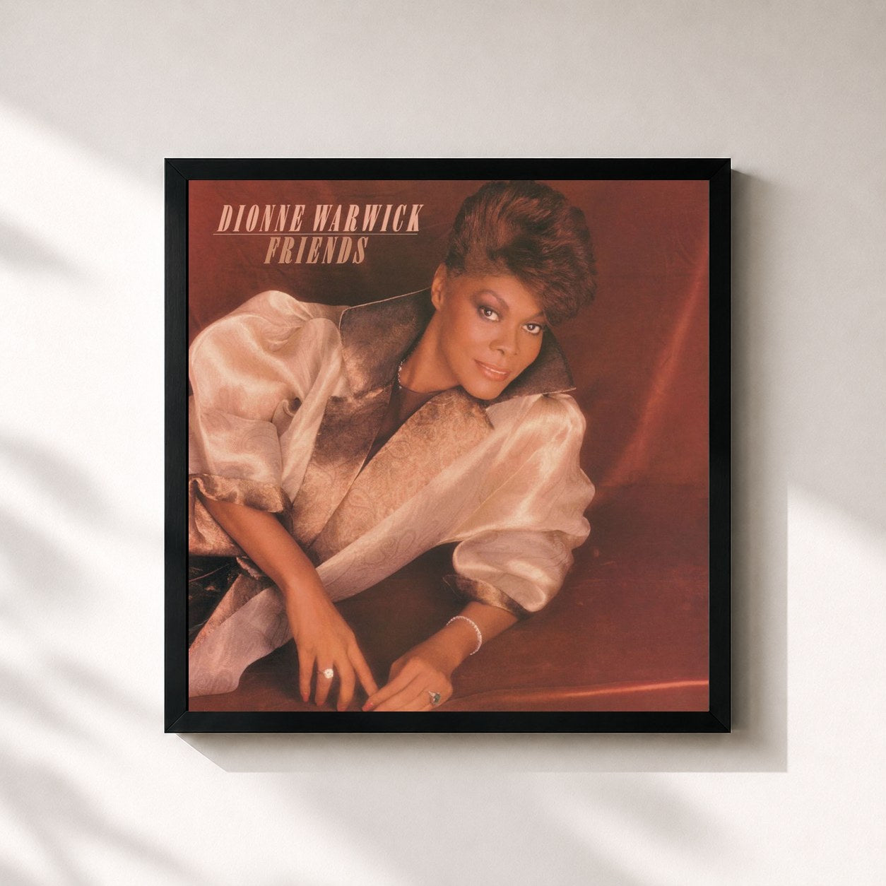 #noir Tableau carré de l'album Friends de Dionne Warwick, cadre noir 32x32 cm