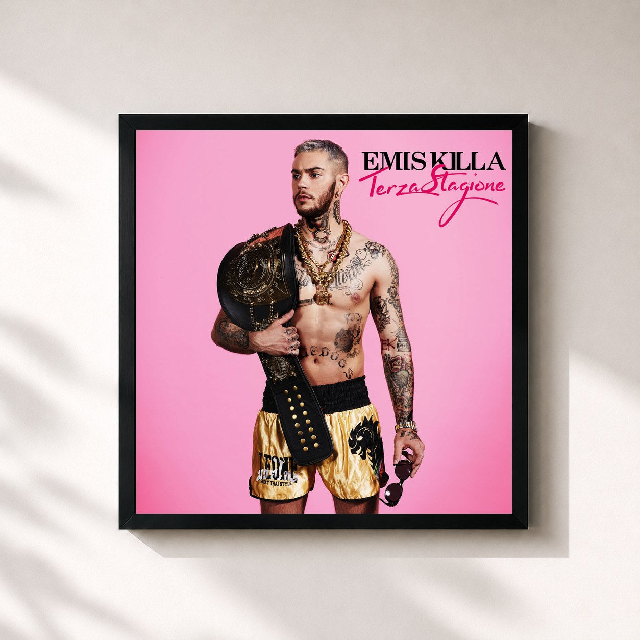 #noir Tableau carré de l'album Terza Stagione de Emis Killa, cadre noir 32x32 cm