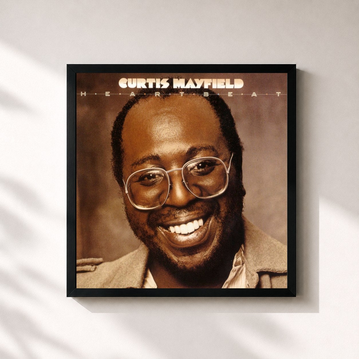 #noir Tableau carré de l'album Heartbeat de Curtis Mayfield, cadre noir 32x32 cm