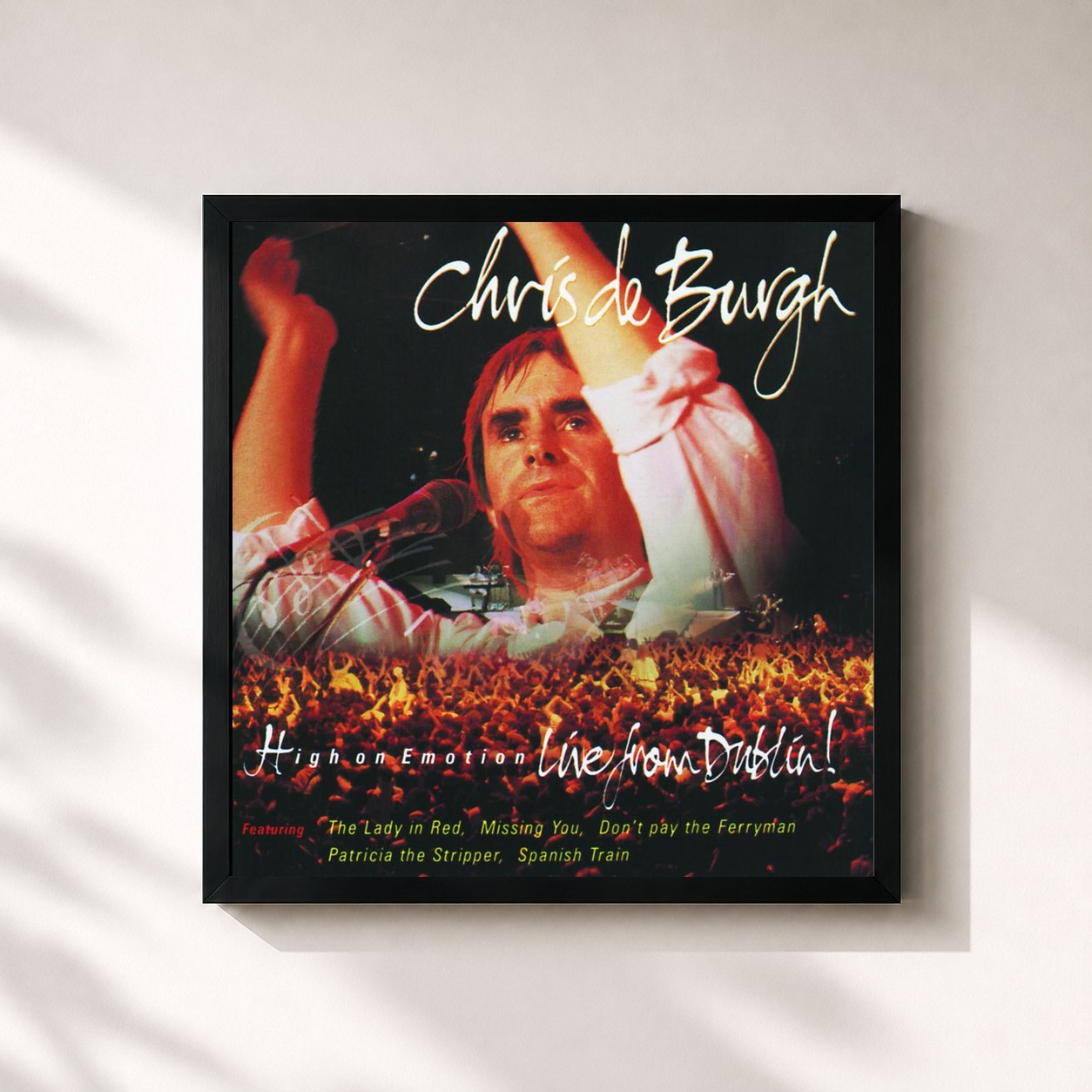 #noir Tableau carré de l'album High On Emotion de Chris de Burgh, cadre noir 32x32 cm