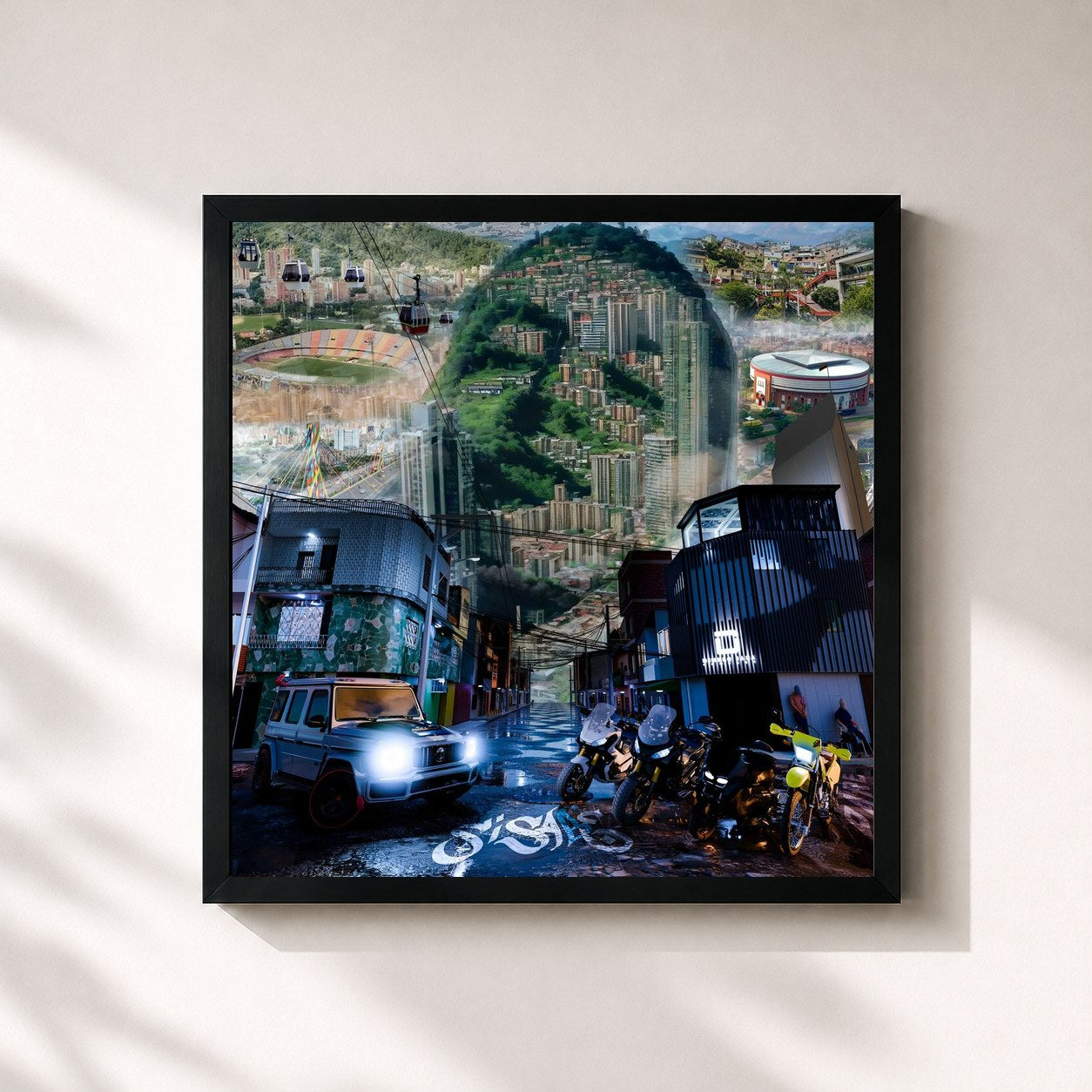 #noir Tableau carré de l'album SI SABE de Blessd, cadre noir 32x32 cm